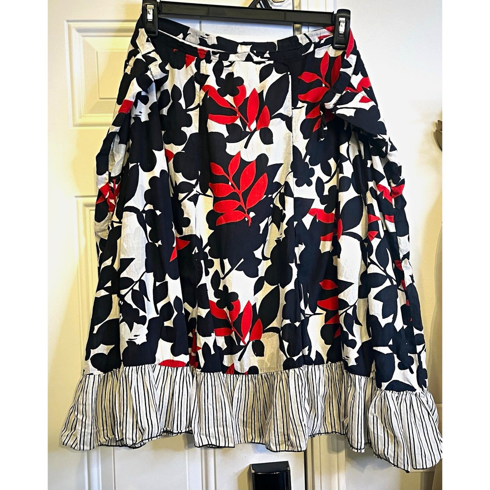 Y2K VTG Studio 1940 22W Ruffle Midi Skirt Whimsigoth Cotton Black Red Plus Size